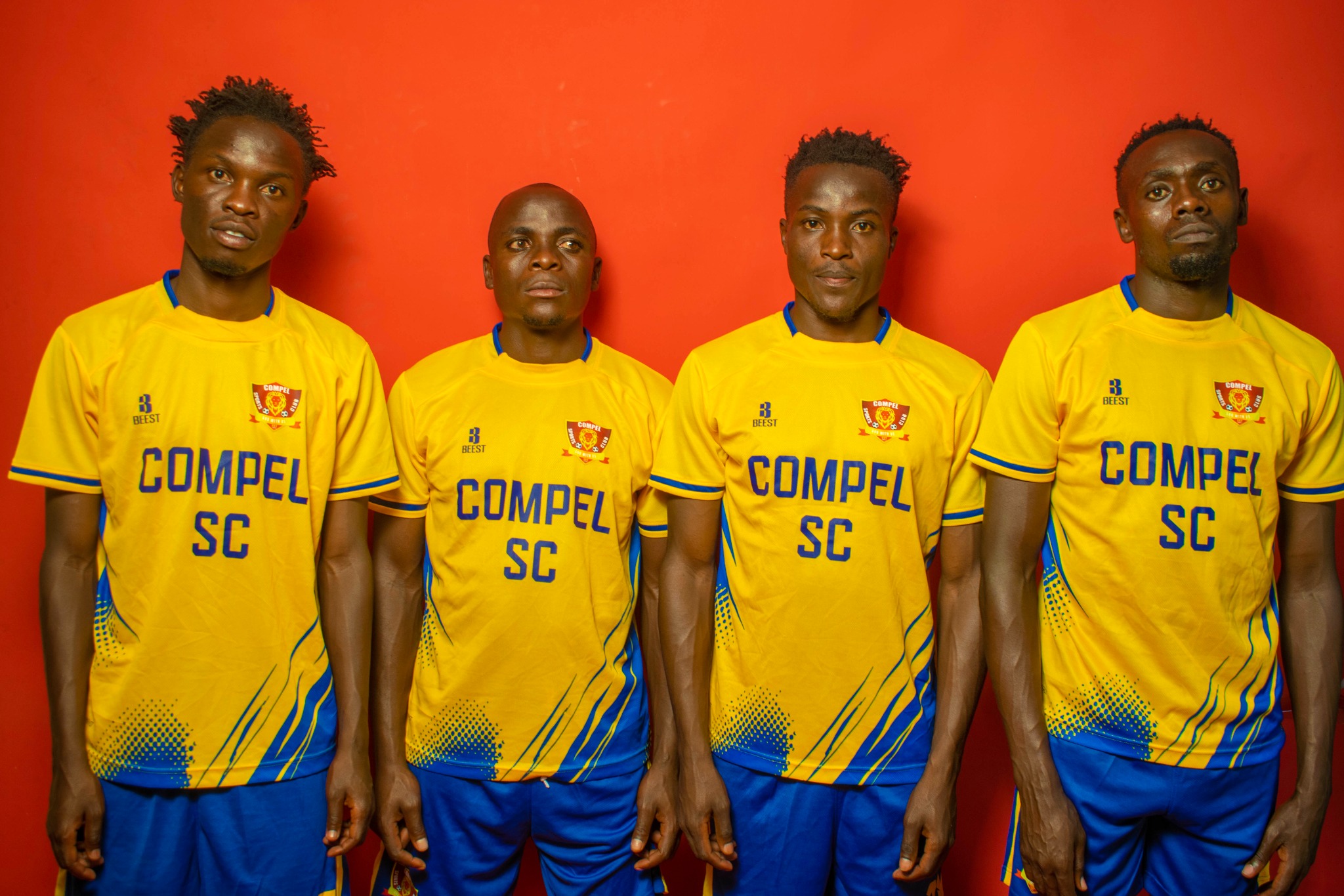 Compel SC players showcasing the new 2026/2027 away jersey